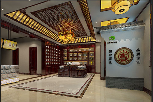 桐城古朴典雅的中式茶叶店大堂设计效果图